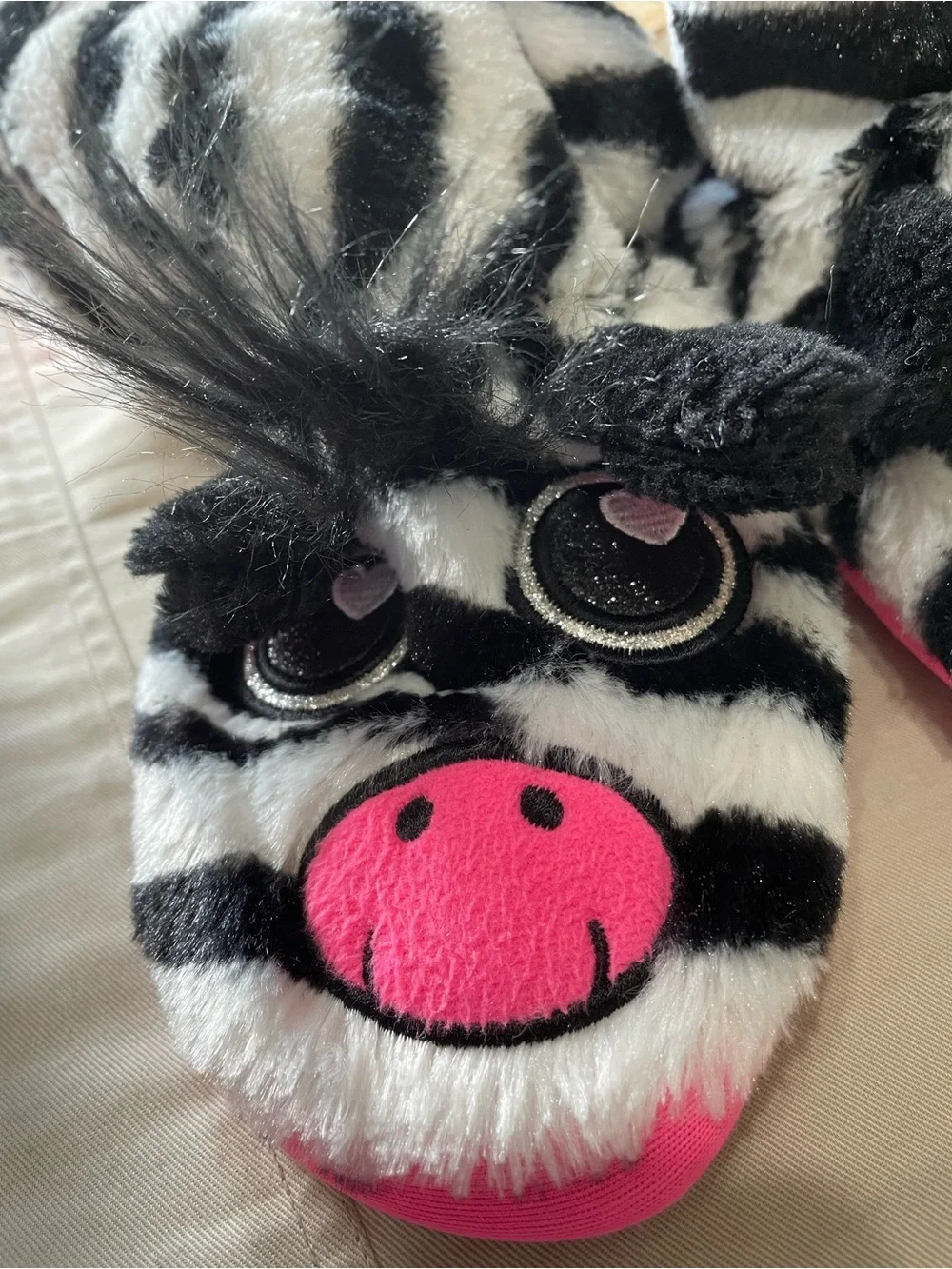 Justice Zebra/Pink slippers Size M 4/5